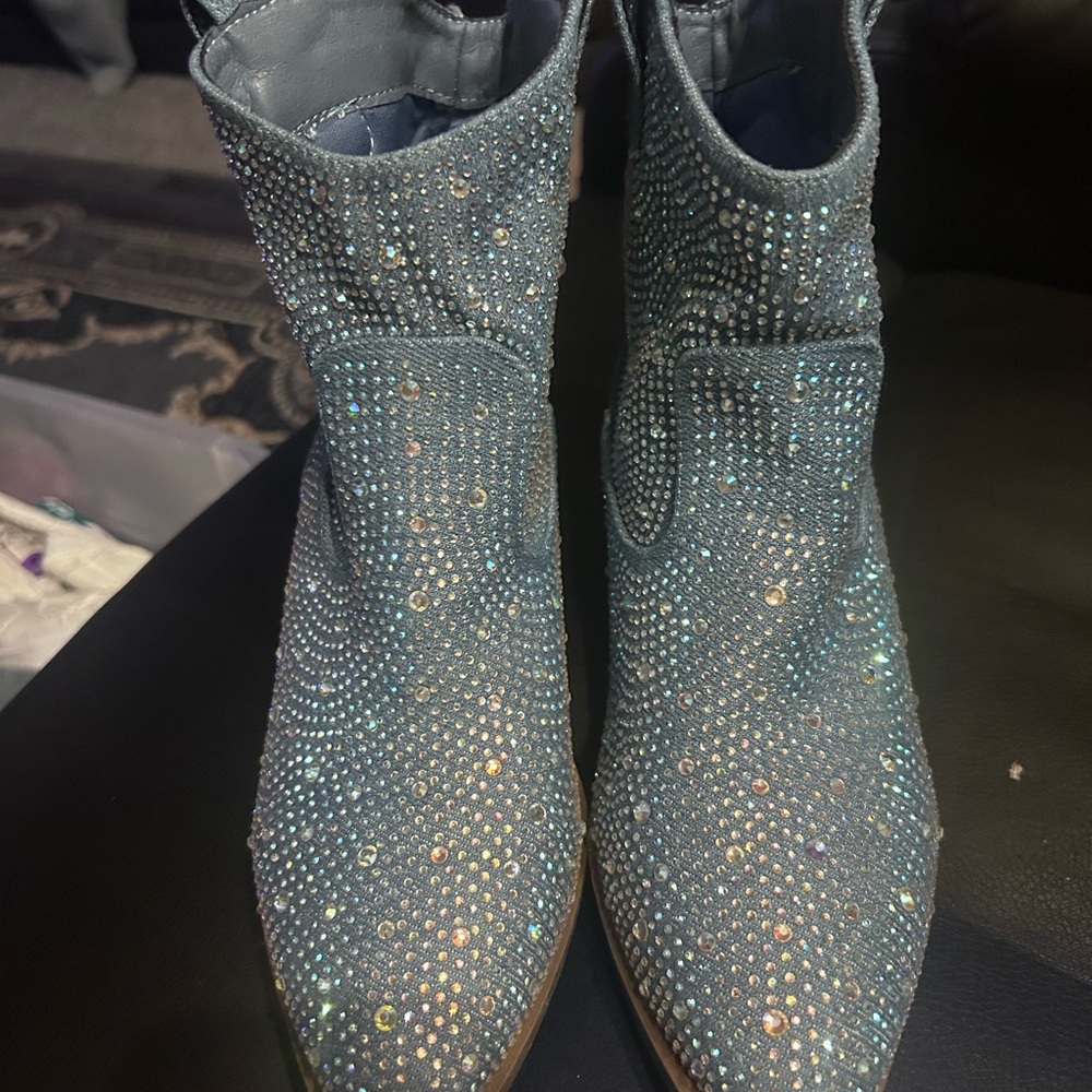 Blue Rhinestone Ankle Boots - Picture 3 of 5